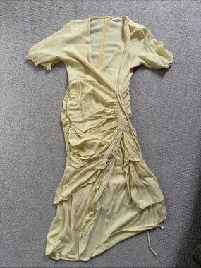 REVOLVE Pale Yellow Asymmetrical Ruched Wrap Dress
